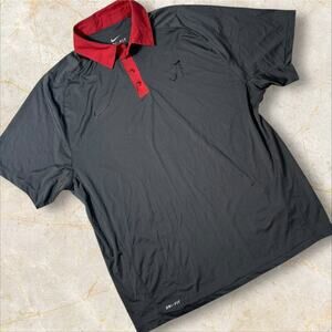 Nike Mens Polo Shirt Size Large Black Red Dri Fit Activewear Sports Top Golf M08